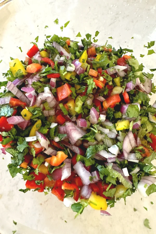 chopped veggies and cilantro