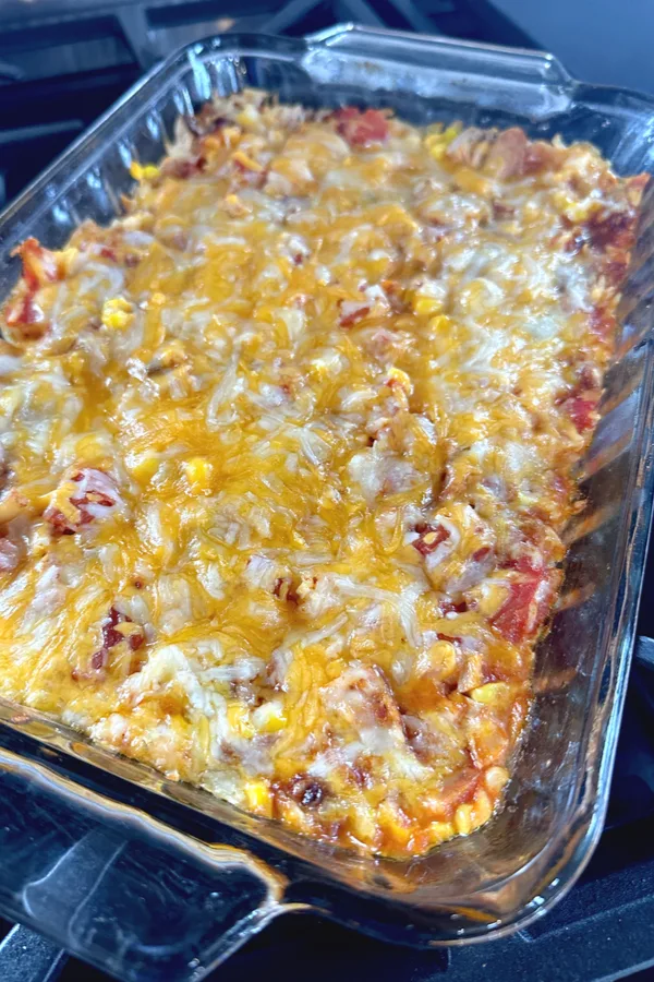 chicken rice and corn casserole baked