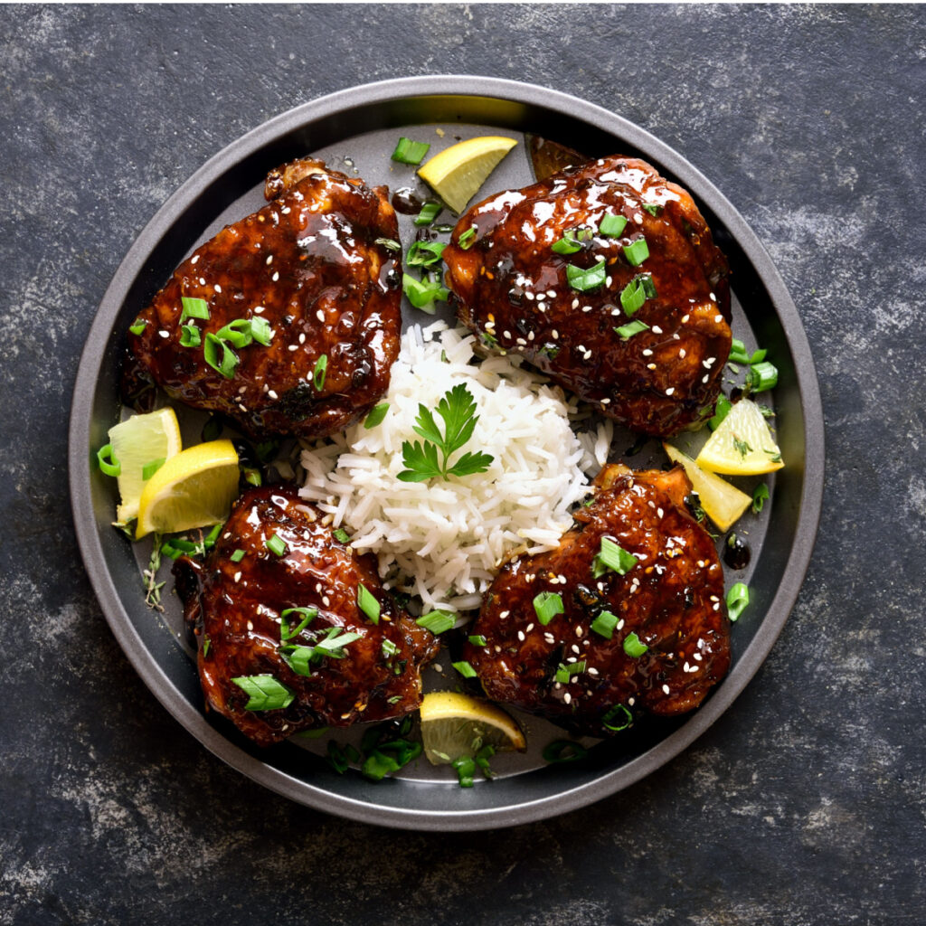 honey garlic chicken thighs and rice made in crock pot 