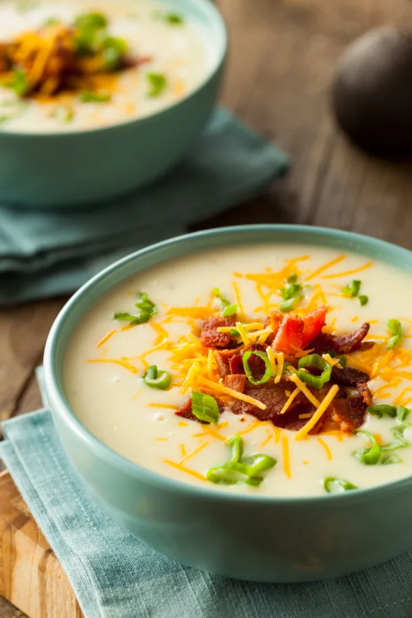 potato soup with bacon cheese and green onion