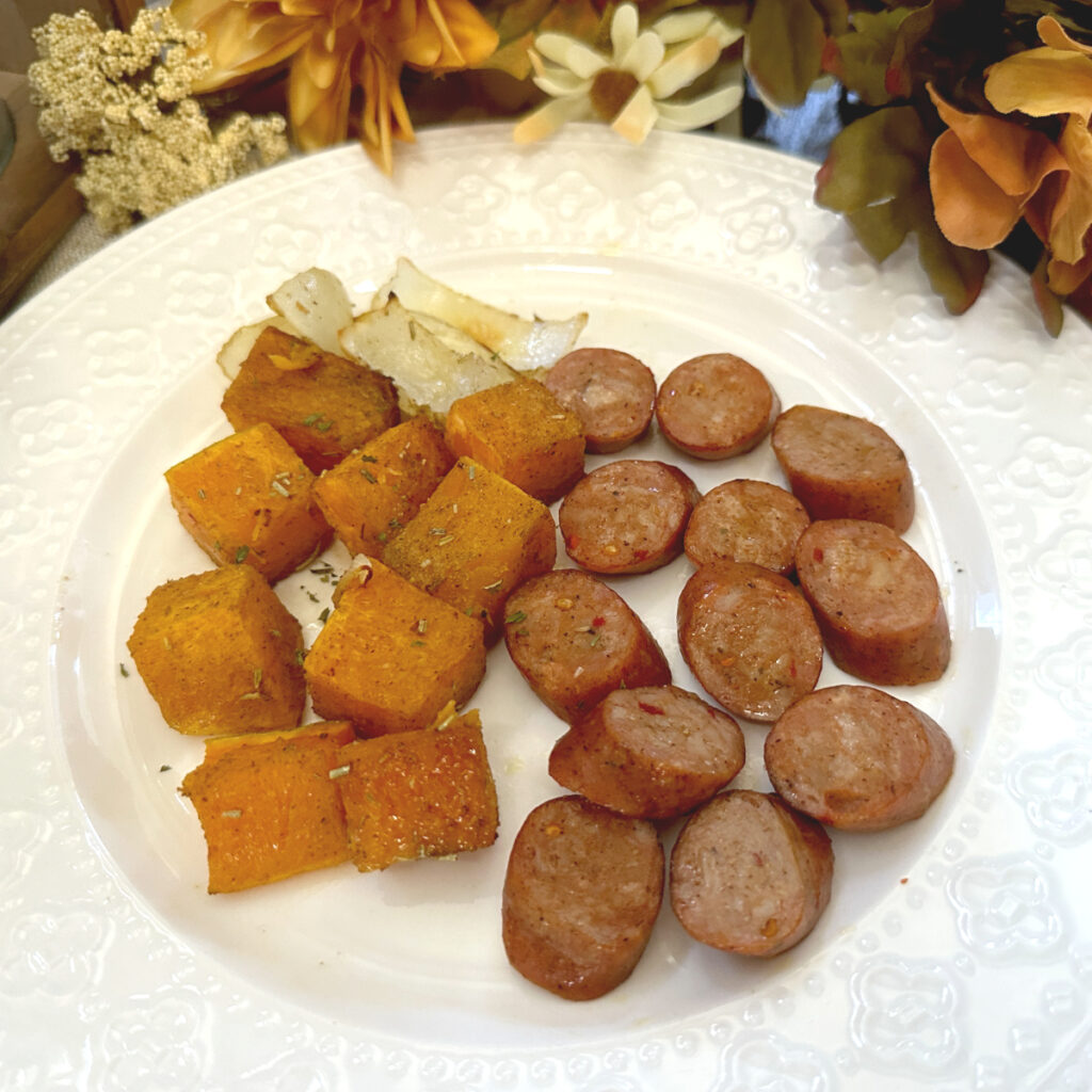 sheet pan sausage and sweet potatoes