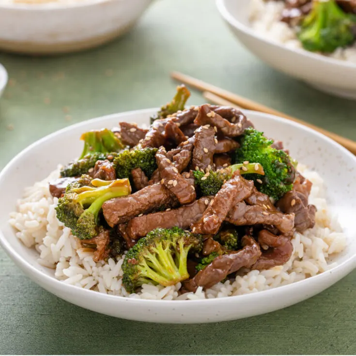 beef and broccoli served over rice