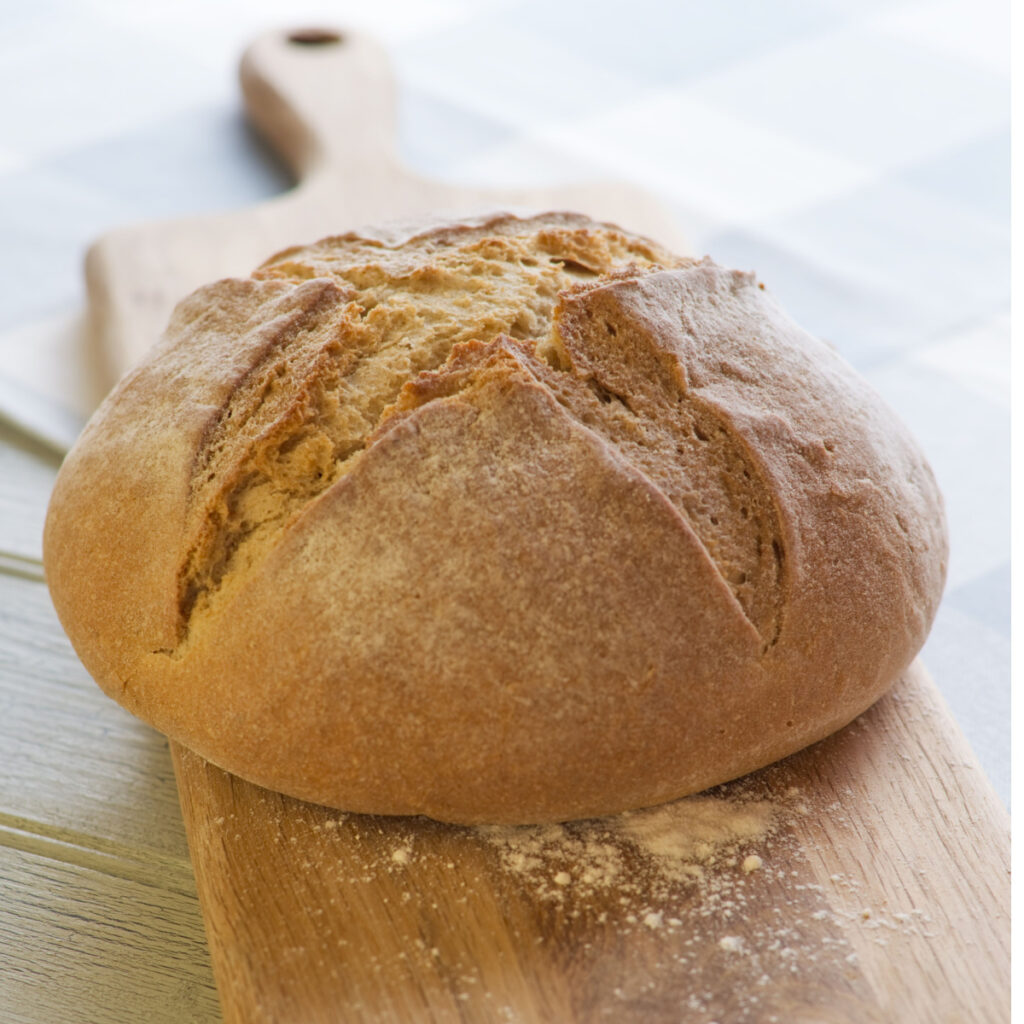 artisan bread on cutting board