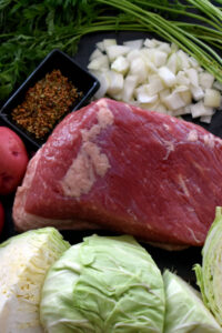 raw corned beef and spices