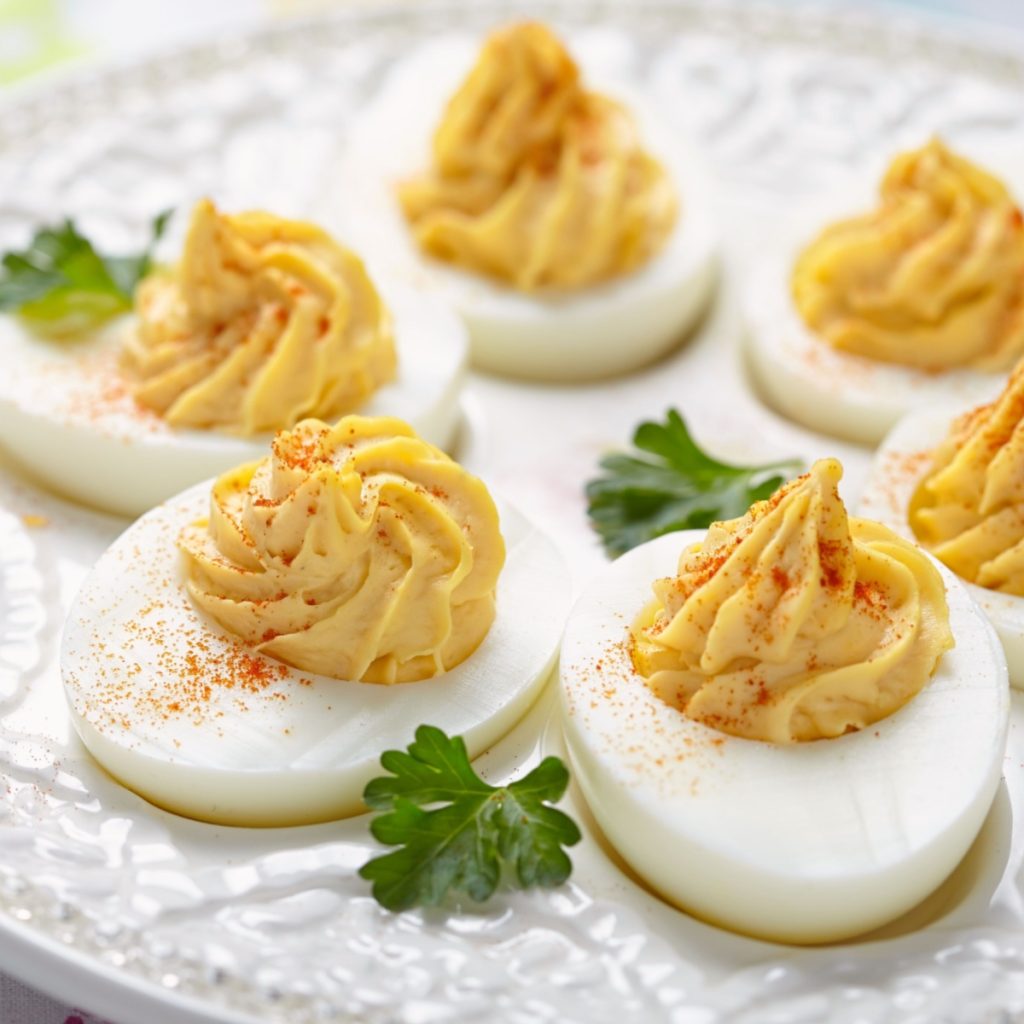 make deviled eggs on tray