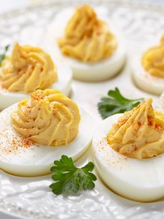 make deviled eggs on tray