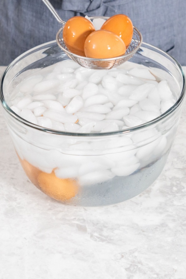 hard boiled eggs in ice water