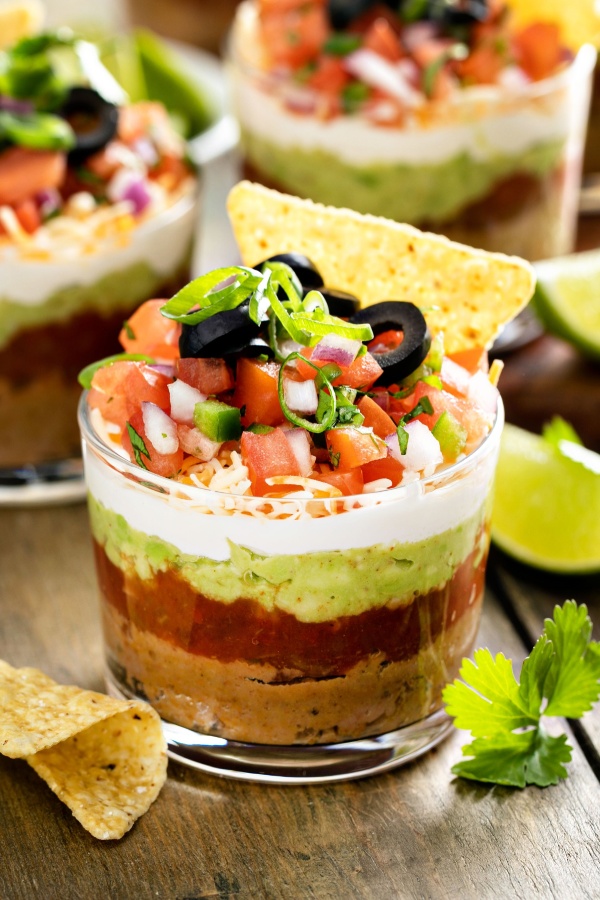 7 layer mexican dip in individual cups