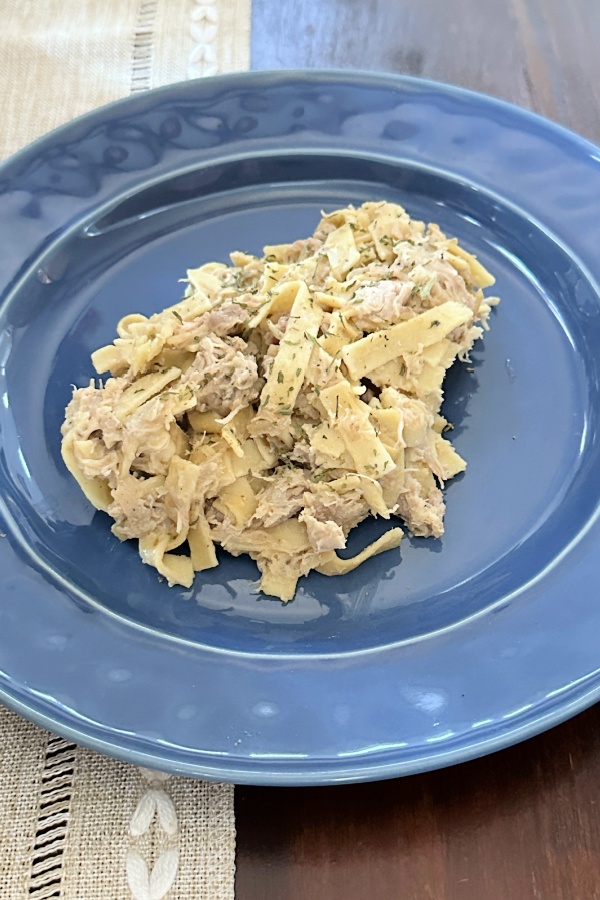 plate of chicken and noodles