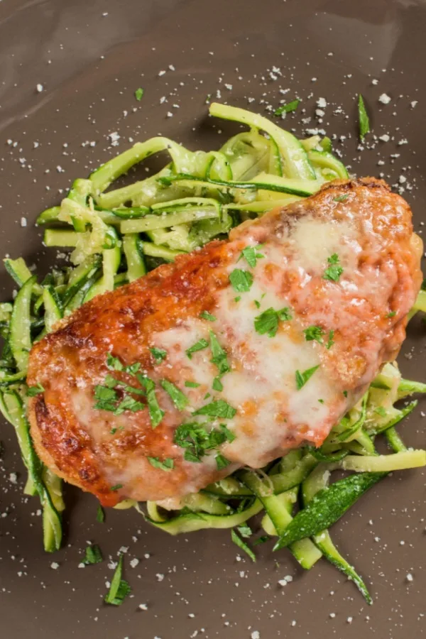 healthy chicken parmesan and zucchini noodles