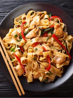 Drunken Noodles on black plate