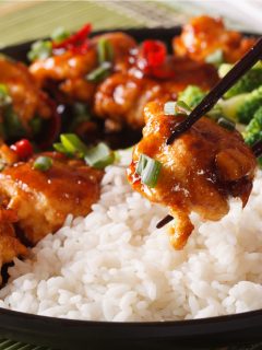 easy general tso's chicken made with popcorn chicken