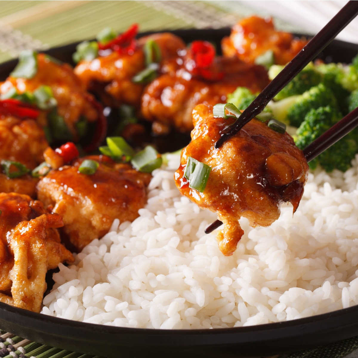 easy general tso's chicken made with popcorn chicken