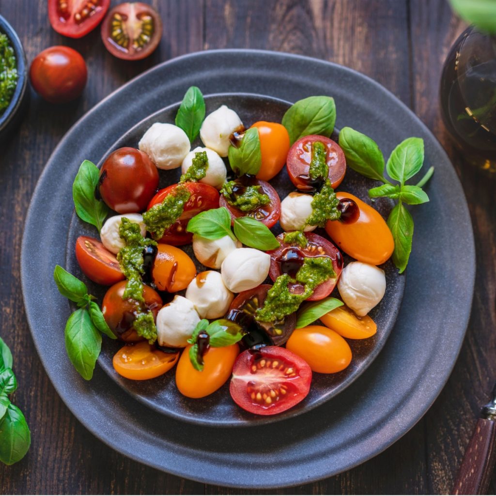 easy caprese salad with cherry tomatoes
