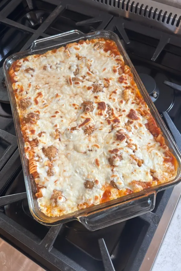baked meatball casserole with cheese topping