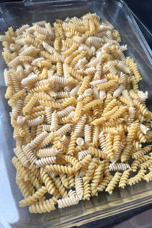 rotini pasta in baking dish