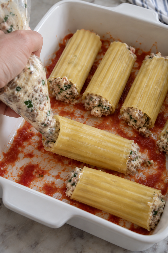 piping bag filling pasta