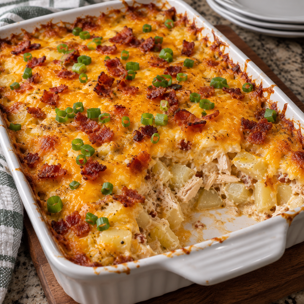 loaded baked potato casserole with chicken