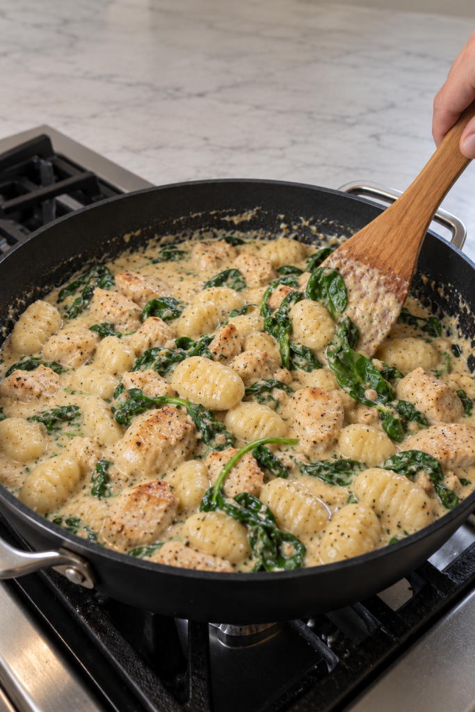 spinach with Garlic Parmesan Chicken and gnocchi
