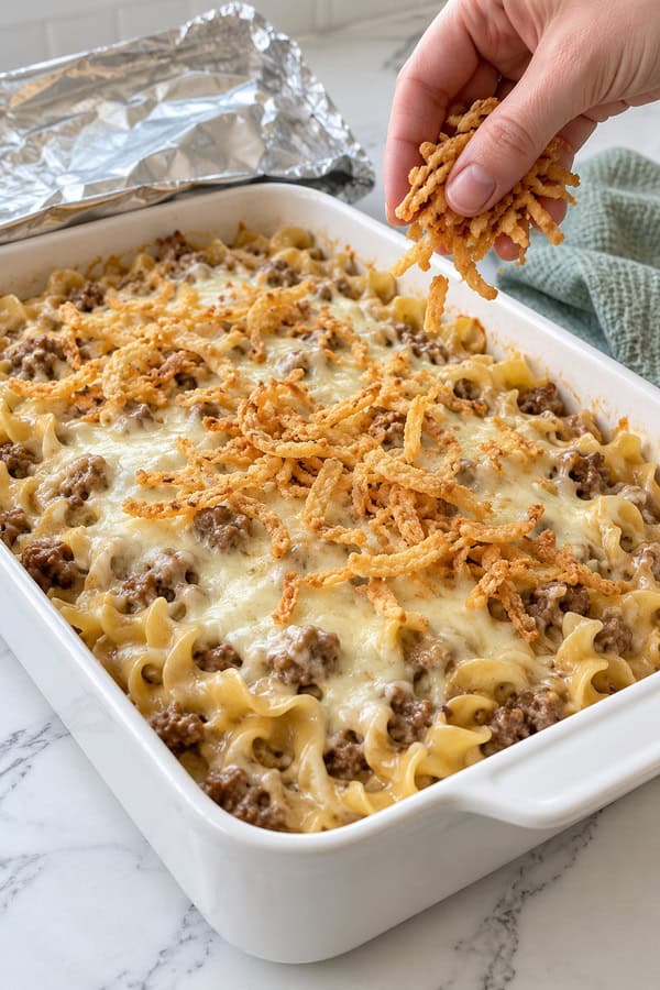 french onion beef and noodle casserole