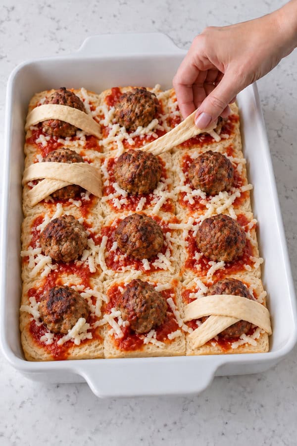 crescent roll strips to meatballs